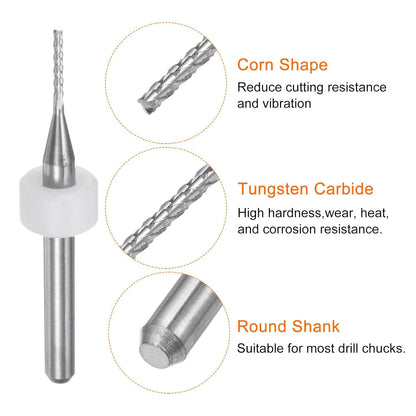 HARFINGTON 10pcs End Mill Bits 0.8mm Solid Carbide CNC Router Bits Engraving Cutter Tools for PCB Circuit Board Milling Machine Wood Carving, 1/8" Straight Shank