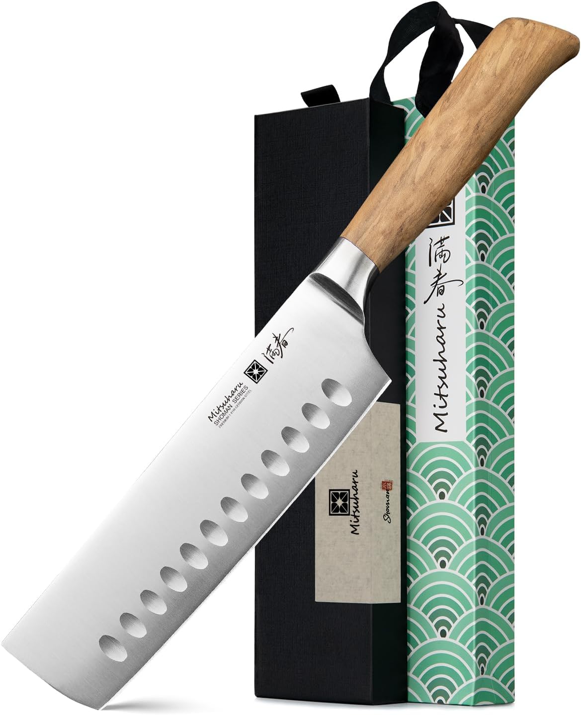 Mitsuharu 7 inch Nakiri Knife, SHOMAN Series Vegetable Knife, Razor Sharp Blade, Ergonomic Olive Wood Handle, German Steel Meat Cleaver, Japanese Chef Knife, Vegetable Kitchen Knife with Case