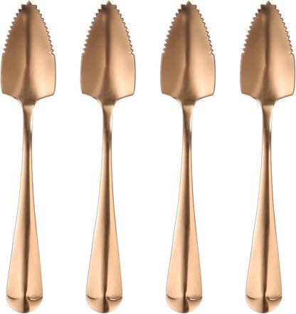 uxcell 4Pcs Grapefruit Spoons, Stainless Steel Fruit Utensils Spoon with Serrated Edge Thick Gauge Handle Grapefruit Knife Tool Mirror Finish for Citrus Melon Dessert, Purple
