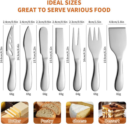 Copper Cheese Knives Set 7 Pieces Stainless Steel Kitchenware Utensils Gadgets 7 Pieces Cheese Knife,Cheese Spreader,Cheese Forks,Cheese Slicer,Cheese Cutter,Butter Knife