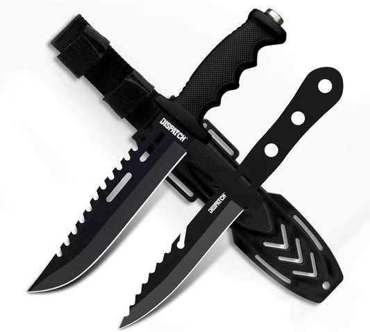 Dispatch Fixed Blade Hunting Knife with Sheath, 12-inch Survival Knives for Men Tactical Bowie Knife with Non-Slip Handle for Bushcraft, Outdoor Camping