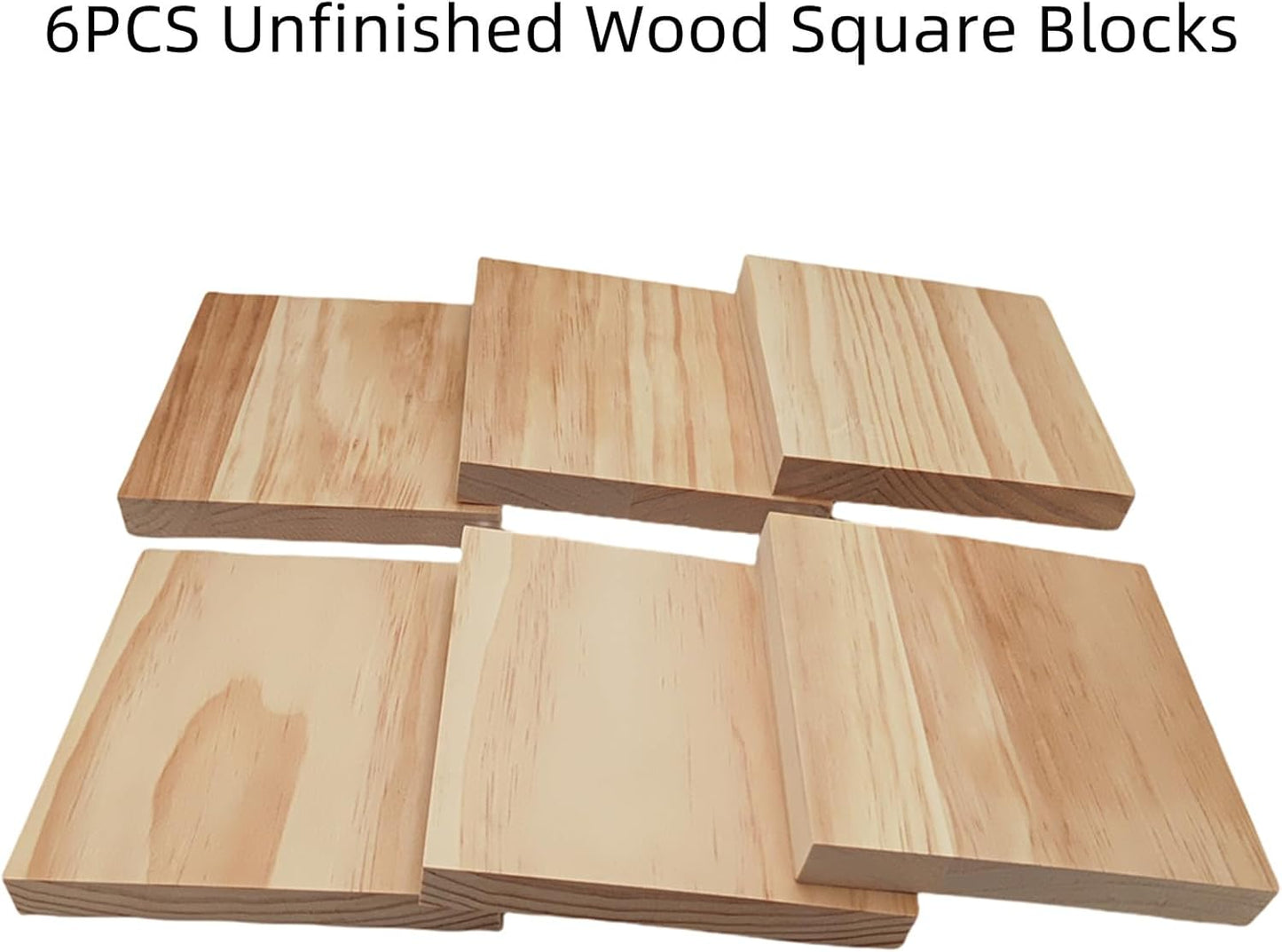 6PCS Unfinished Wood Square Blocks for Crafts, 6x6x1in Blank Wooden Squares Pine Wood Boards for Carving,DIY Wood Coasters,Painting & Burning