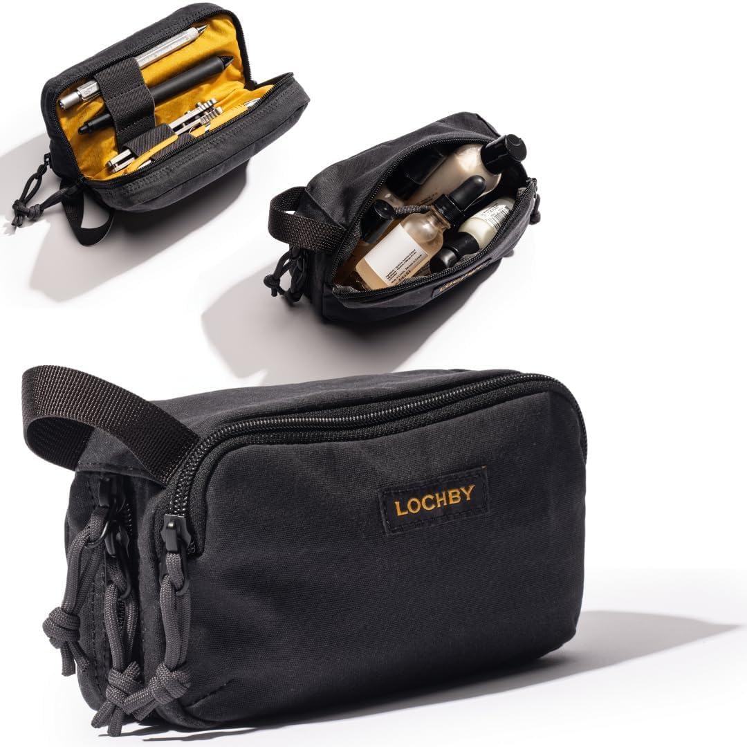 LOCHBY® Venture Pouch | Multipurpose Tactical Tool Bag | Water Resistant Waxed Canvas | Dual-Sided Zipper Pouch | for Motorcycle, Bike, EDC, Pen, Pencil, Art, Tech & Travel