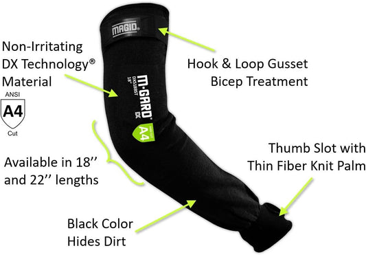 MAGID Cut Resistant Protective Arm Sleeves with Thumb Slot, 1 Pair, Black I Thumbslot: Yes, 18"