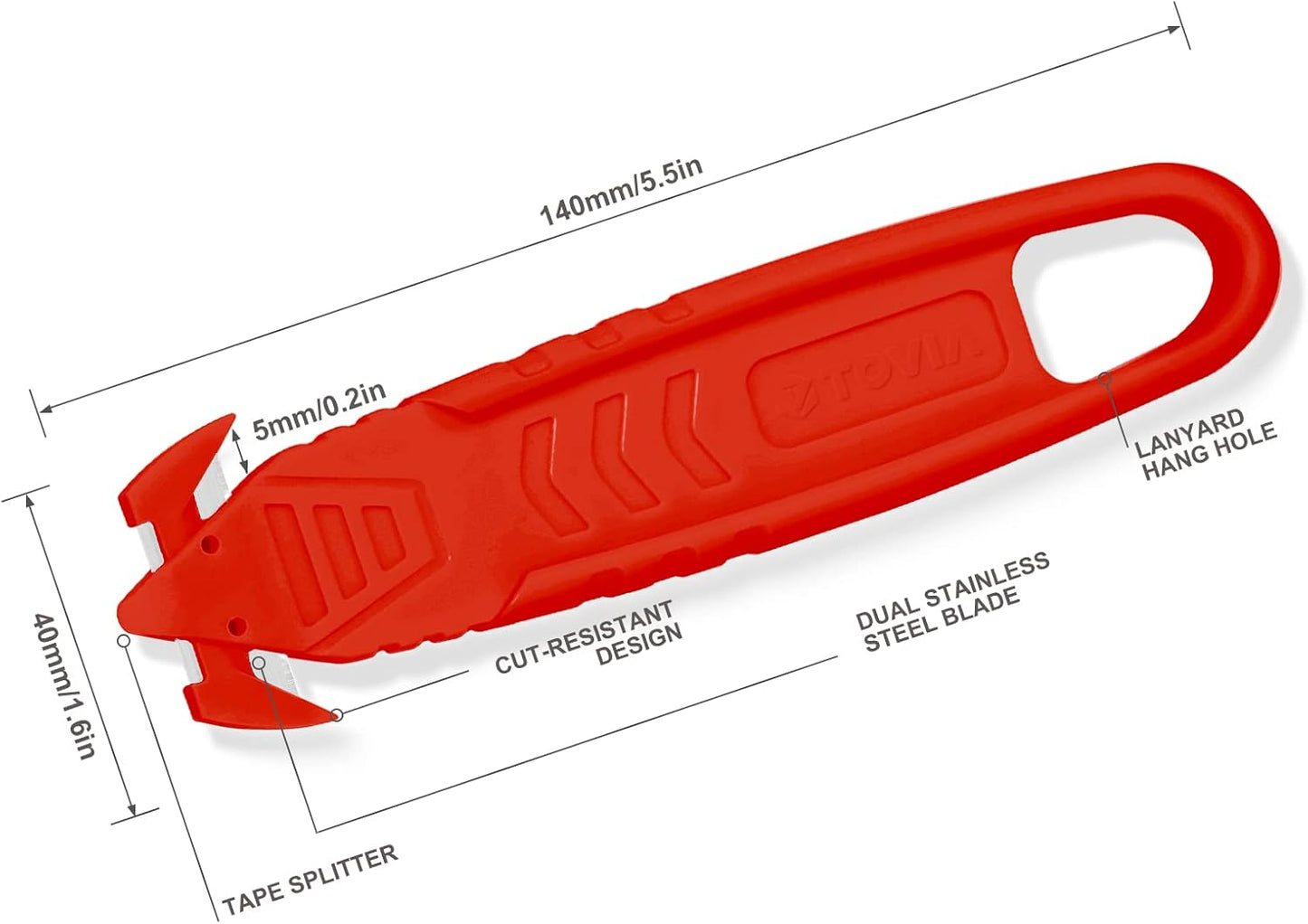 T TOVIA Safety Box Cutter Knife of Recessed Concealed Stainless Steel Blade, 10-Pack Package Opener Plastic Cutter for Box, Carton, Shrink Wrap, Plastic Straps, 5 Color