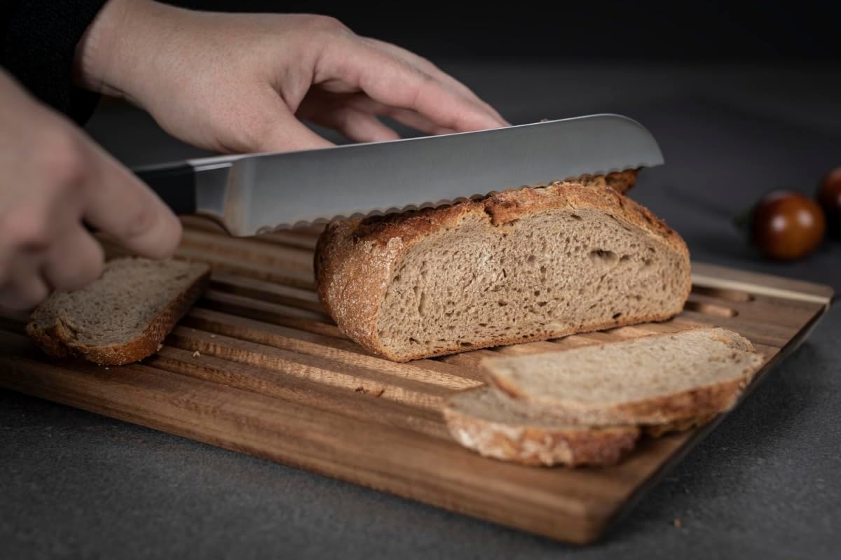 Kuhn Rikon ICED Bread Knife 7.87 Inch, Ice Hardened German Stainless Steel, Razor Sharp Titanium Coated Serrated Blade, Precision Everyday Kitchen Knife