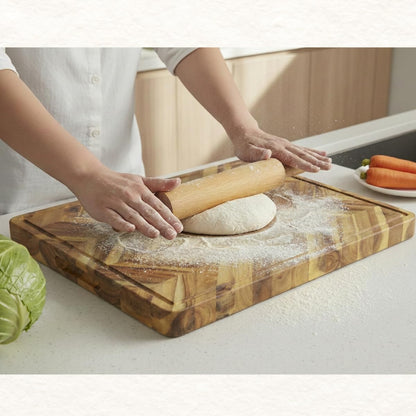 End Grain Acacia Wood Cutting Boards for Kitchen, 1.5 in Thick Butcher Block Construction for Stability, 15 x 10 in Medium Cutting Boards with Gift Box, Juice Groove and Handle