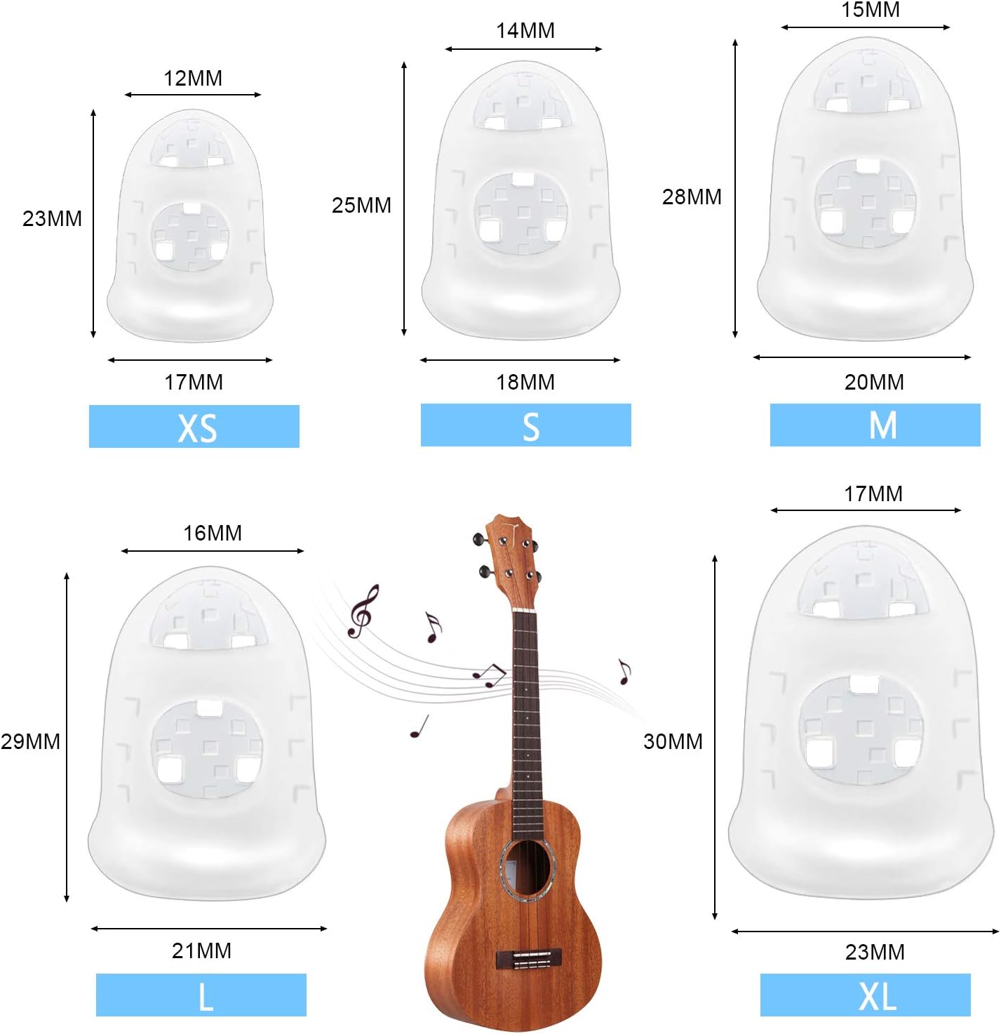 40 Pcs Silicone Guitar Finger Guards Guitar Fingertip Protection Covers Caps with 10pcs Guitar Picks for Stringed Instruments(5 Sizes)