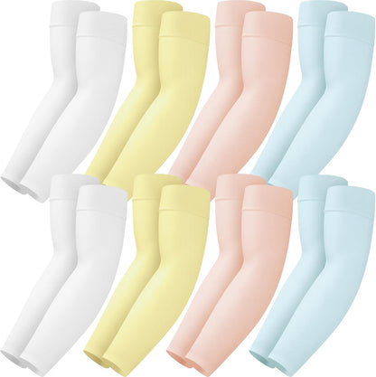 Mochabao 8 Pairs Soft Arm Sleeves, UV Sun Protection Cooling Compression Arm Covers for Outdoor Work, Sports, Men & Women