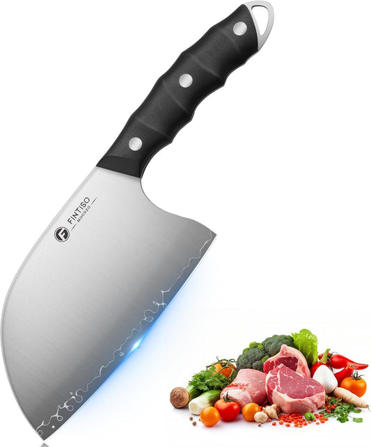 FINTISO 14C28N Steel Viking Knife, Japanese Butcher Knife with G10 Handle, Ultra Sharp Meat Cleaver Boning Knives for Meat Cutting, Outdoor Kitchen Chef Knives Best Gift (Blue)