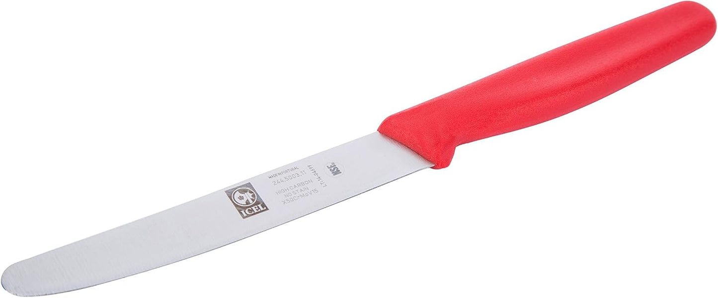 ICEL 4.25 Inch Straight Edge Round Tip Paring Knife, High Carbon German Stainless Steel Blade, Factory-Sharp Edge, Non-Slip Textured Blue Polypropylene Handle