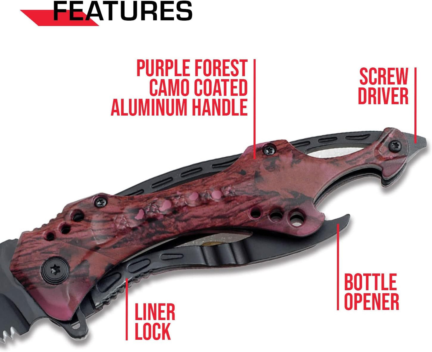 Tac-Force Folding Pocket Knife, 3.25-inch Serrated Blade, Orange Aluminum Handle, 7.75-inch Overall Length TF-705EM