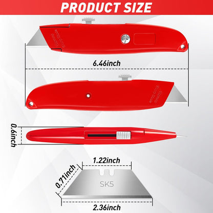 DIYSELF 2Pack Utility Knife Box Cutter Retractable Razor Blade Heavy Duty Box Cutters Knife PVC Pipe Cutter (Red)