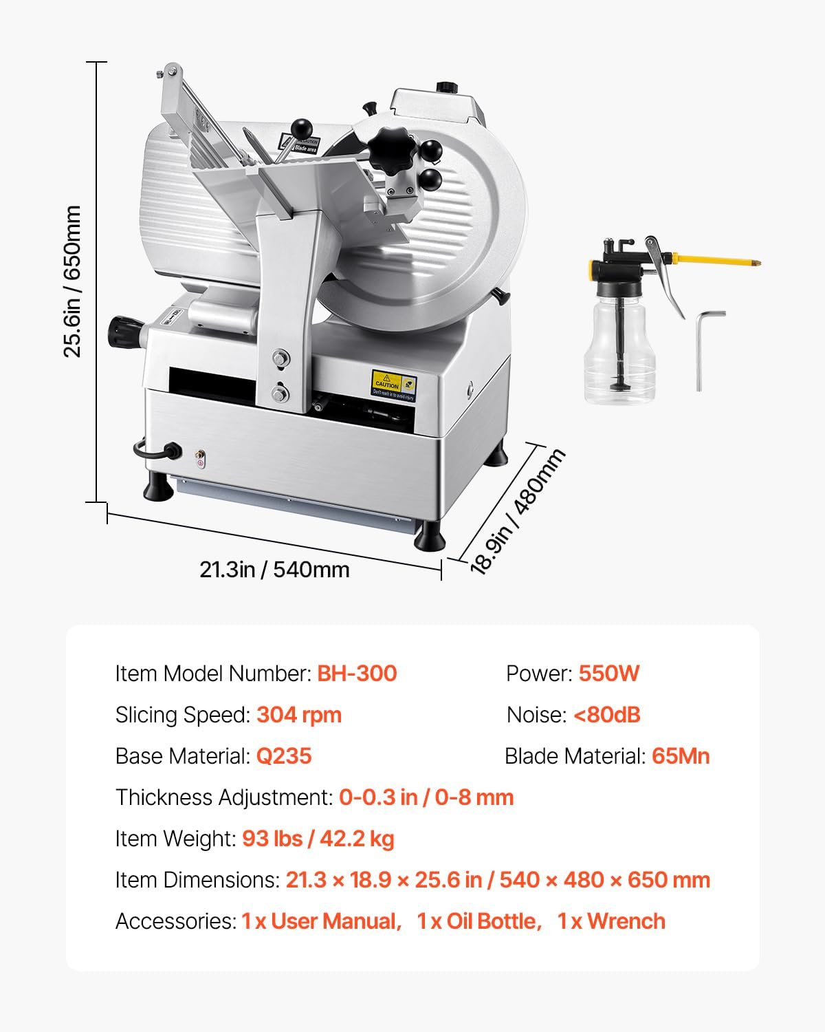 VEVOR Meat Slicer, 7.5 inch 200W Electric Deli Slicer Machine with SUS420 Blade, 0-0.6 inch Adjustable Thickness, ETL Certified Home Food-Slicer for Meat, Ham, Baguett, Steak