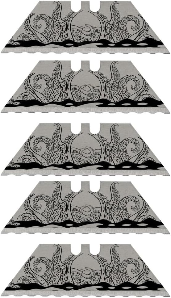NDZ Performance Serrated Steel Blade Replacement for Utility Knife & Box Cutters, Custom Double Sided Laser Engraved Designs, Silver - Skull - 3 Pack