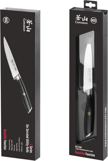 Cangshan L Series 5-Inch Serrated Utility Knife, Forged German Steel,1027389