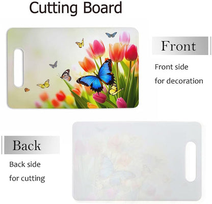 Coffee Set Cutting Board with Handles Coffee Maker Muffin Cup Flower Hot Drink Love Cutting Boards Plastic Safe Chopping Board for Kitchen 16" x 10" x 0.24"