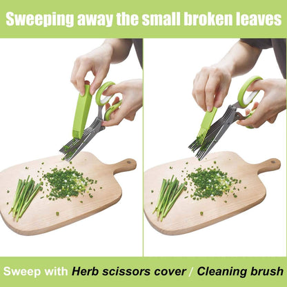 5 Blade Herb Scissors Kitchen Herb Shears Cutter Multipurpose Cutting Shear with 5 Stainless Steel Blades & Safety Cover & Cleaning Comb Salad Sizzors Cilantro Chive Parsley Onion Scissors (Black Red)