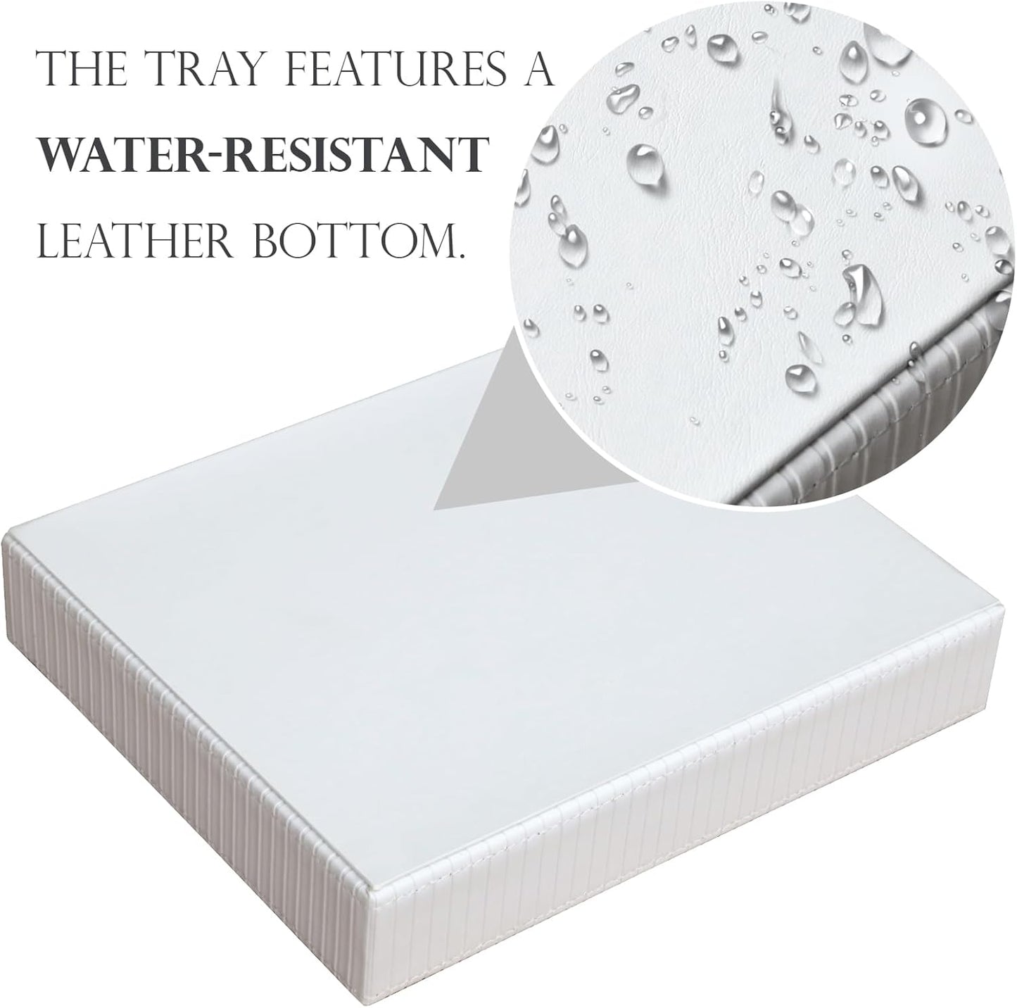 HofferRuffer Faux Leather Vanity Tray, Elegant Desktop Storage Organizer, Decorative Catchall for Perfume, Bathroom Valet, Nightstand or Dresser, 10.2 x 8.4 x 1.8 inches (Grey Stripe)