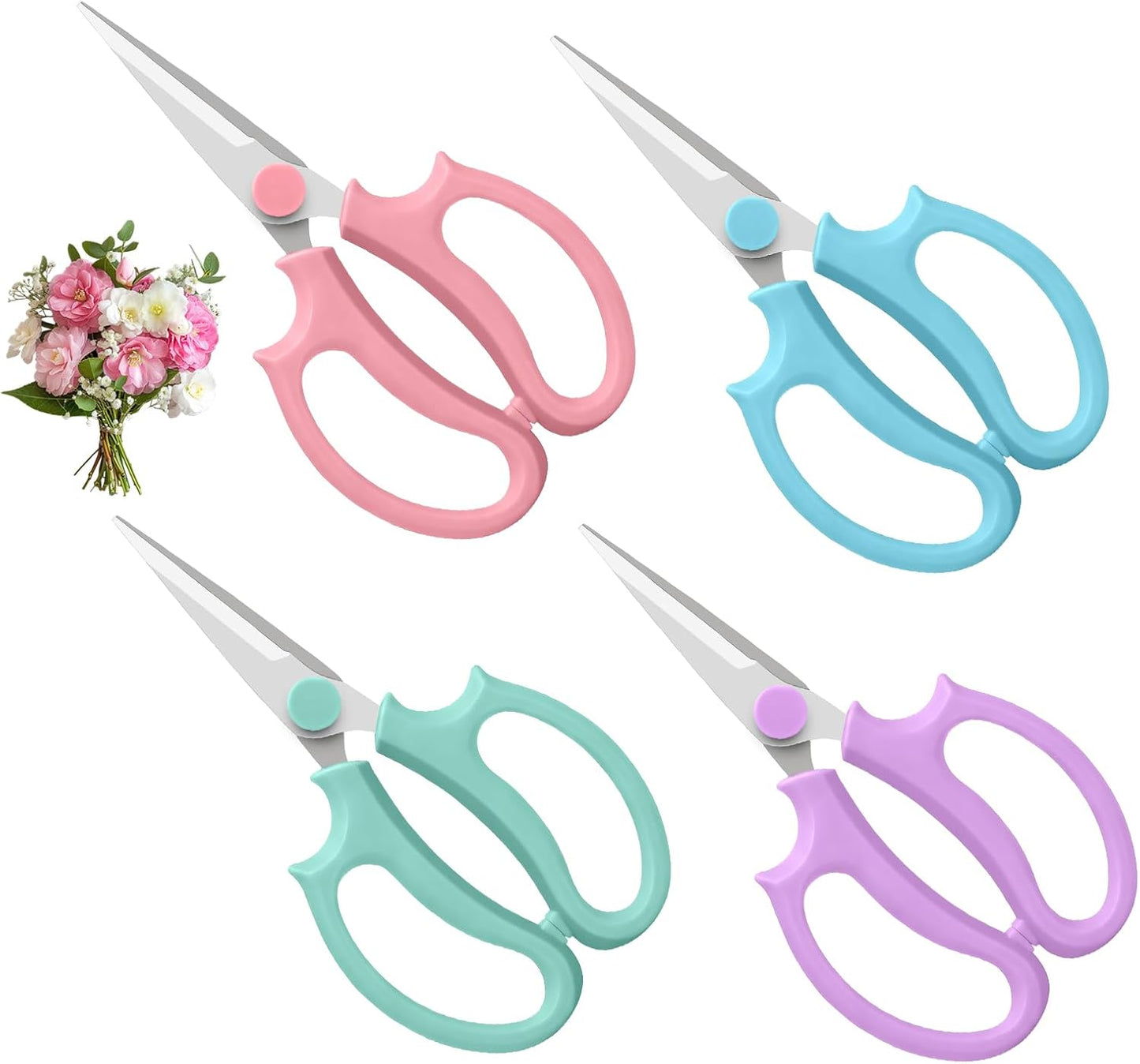 4PCS Flower Scissors, Stainless Steel Floral Scissors, Garden Pruning Shears with Comfort Grip Handle, Perfect for Arranging Flowers, Pruning, Trimming Plants, Gardening Tool