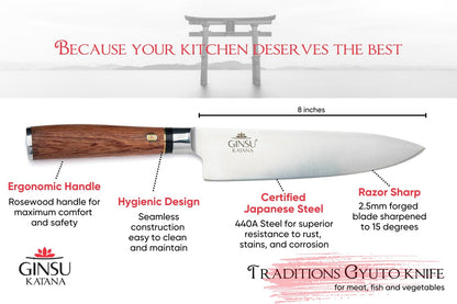 8" GYUTO KNIFE | TRADITIONS COLLECTION JAPANESE KNIVES | BEST KNIFE FOR YOUR KITCHEN