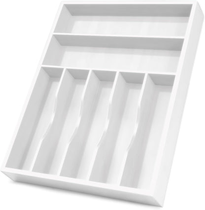 Bellsal Natural Utensil Organizer 12.5 Inch Silverware Organizer for Drawer Utensil Holder Cutlery Organizer Kitchen Drawer Organizer 7 Compartment Small Narrow Bamboo