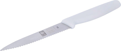 ICEL 4 Inch Paring Knife, Serrated Edge, High Carbon German Stainless Steel razor Sharp Blade, White Handle