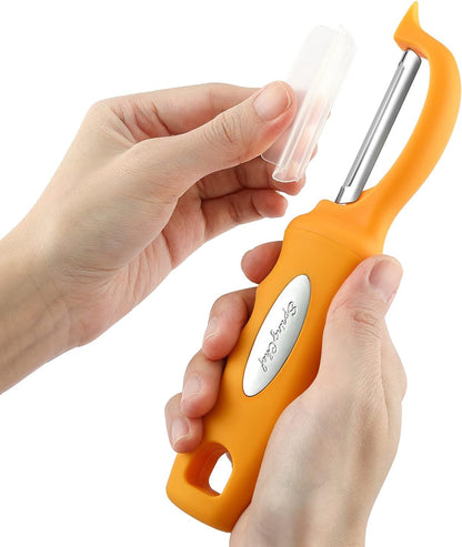Spring Chef Premium Swivel Vegetable Peeler, Soft Grip Handle and Ultra Sharp Stainless Steel Blades - Perfect Kitchen Peeler For Veggie, Fruit, Potato, Carrot, Apple - Black