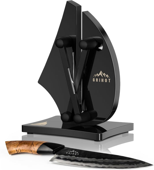 VN3 Professional Knife Sharpener | 3-Action Streamlined Sailboat Design for Effortless Knife Sharpening - The Ultimate Tool for Precision 11 to 21 Degree Angles (Upgrade Stainless Steel)