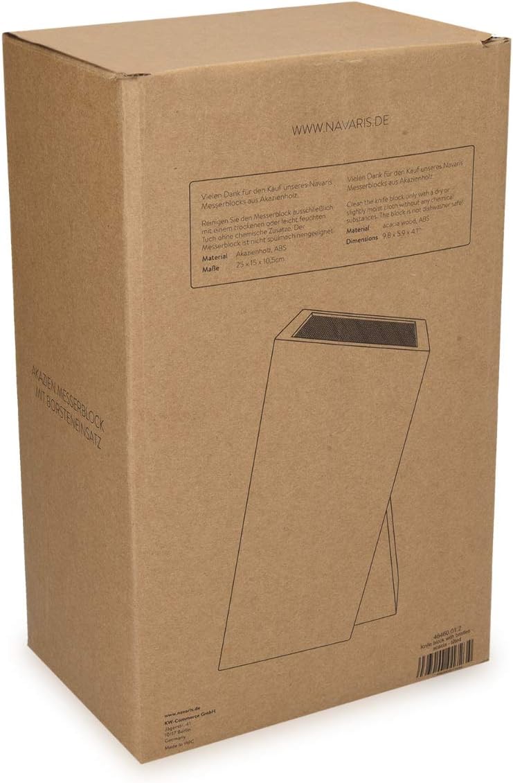 Navaris Universal Knife Block Holder - Rubber Wood Stand with Bristles to Fit Different Sizes of Knives - Angled Design, 9.8" x 5.9" x 4.1’" - Black