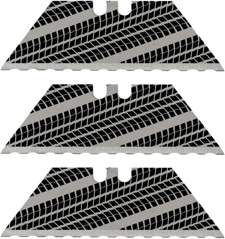 NDZ Performance Serrated Steel Blade Replacement for Utility Knife & Box Cutters, Custom Double Sided Laser Engraved Designs, Silver - Skull - 3 Pack