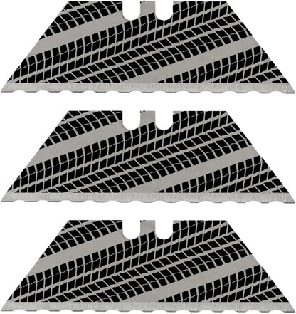 NDZ Performance Serrated Steel Blade Replacement for Utility Knife & Box Cutters, Custom Double Sided Laser Engraved Designs, Silver - Skull - 3 Pack
