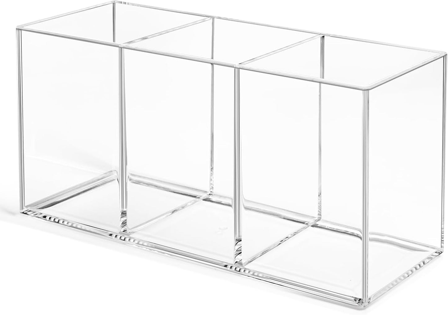 Vowcarol Acrylic Silverware Caddy Cutlery Storage Organizer Bin Clear 3 Compartments Tableware Storage Box for Kitchen Countertop, Knife Spoon and Fork Holder
