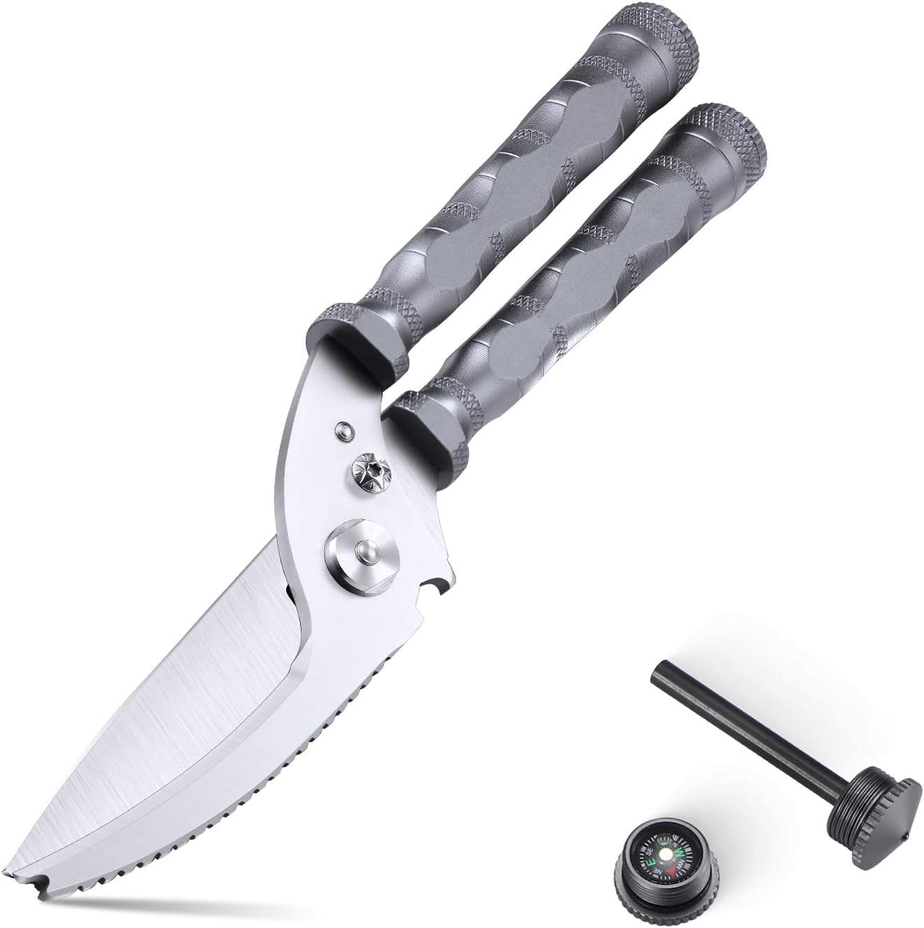 DRAGON RIOT Heavy Duty Kitchen Scissors - Sharp Scissors for Cutting Chicken, Poultry, Turkey, Meat - Stainless Food Kitchen Shears for Professionals - Spring Loaded (Grey)