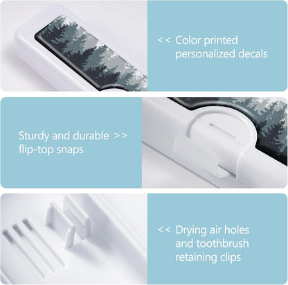 Toothbrush Travel Case - Colorful Pattern, Holder and Covers for Toothbrushes, Includes Tongue Scraper Case