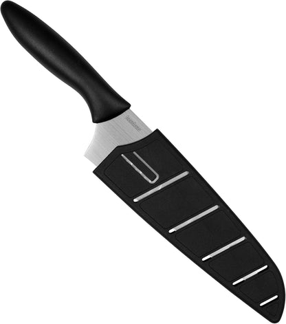 Kershaw 6.5” Santoku Knife, Black, 6.5 Inch Stainless Steel Santoku Plain Edge Blade, Included Sheath, Japanese Style All-Purpose Chef Knife for Meat, Fruit, Vegetables and More