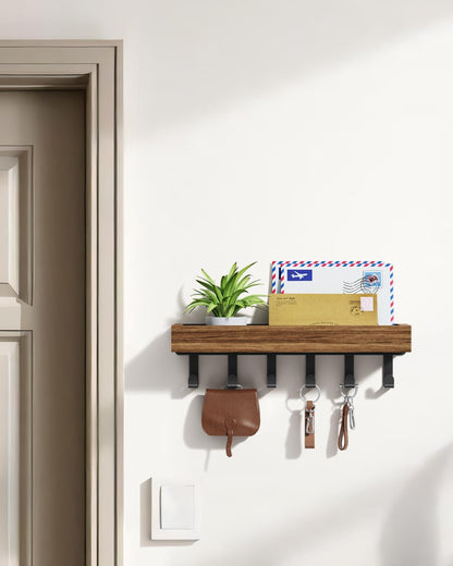Key Holder Wall Mount Adhesive Magnetic - Hanging Key Hooks with Mail Organizer Tray for Wallet House - Keys Hanger Rack with Shelf for Camper Entryway Door Home Living Room Decor Large Black