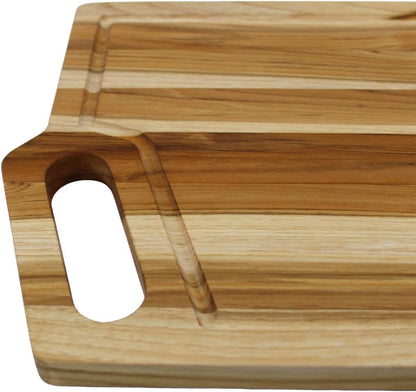 EcoDecors 18"x14" Extra Large Teak Cutting Board, Edge Grain Wood with Juice Groove & Handle, FSC Certified for Kitchen, Carving & Butcher Block Prep