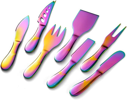Copper Cheese Knives Set 7 Pieces Stainless Steel Kitchenware Utensils Gadgets 7 Pieces Cheese Knife,Cheese Spreader,Cheese Forks,Cheese Slicer,Cheese Cutter,Butter Knife