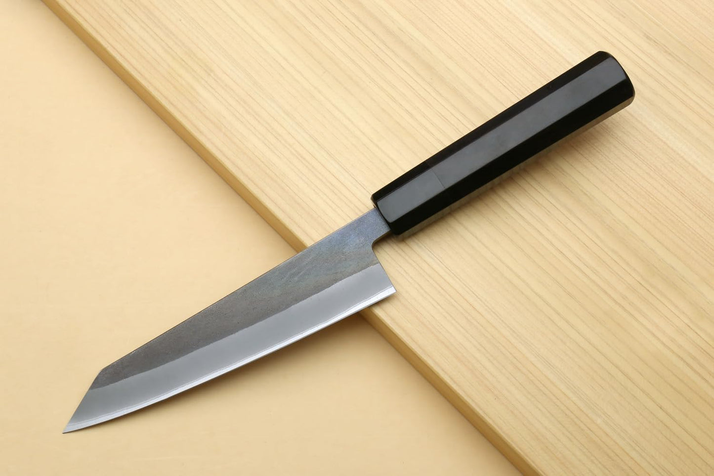 Yoshihiro Kurouchi Black-Forged High Carbon Blue Steel Stainless Clad Petty-Kiritsuke Utility Knife Ebony Handle (6" (150mm) & No Saya)