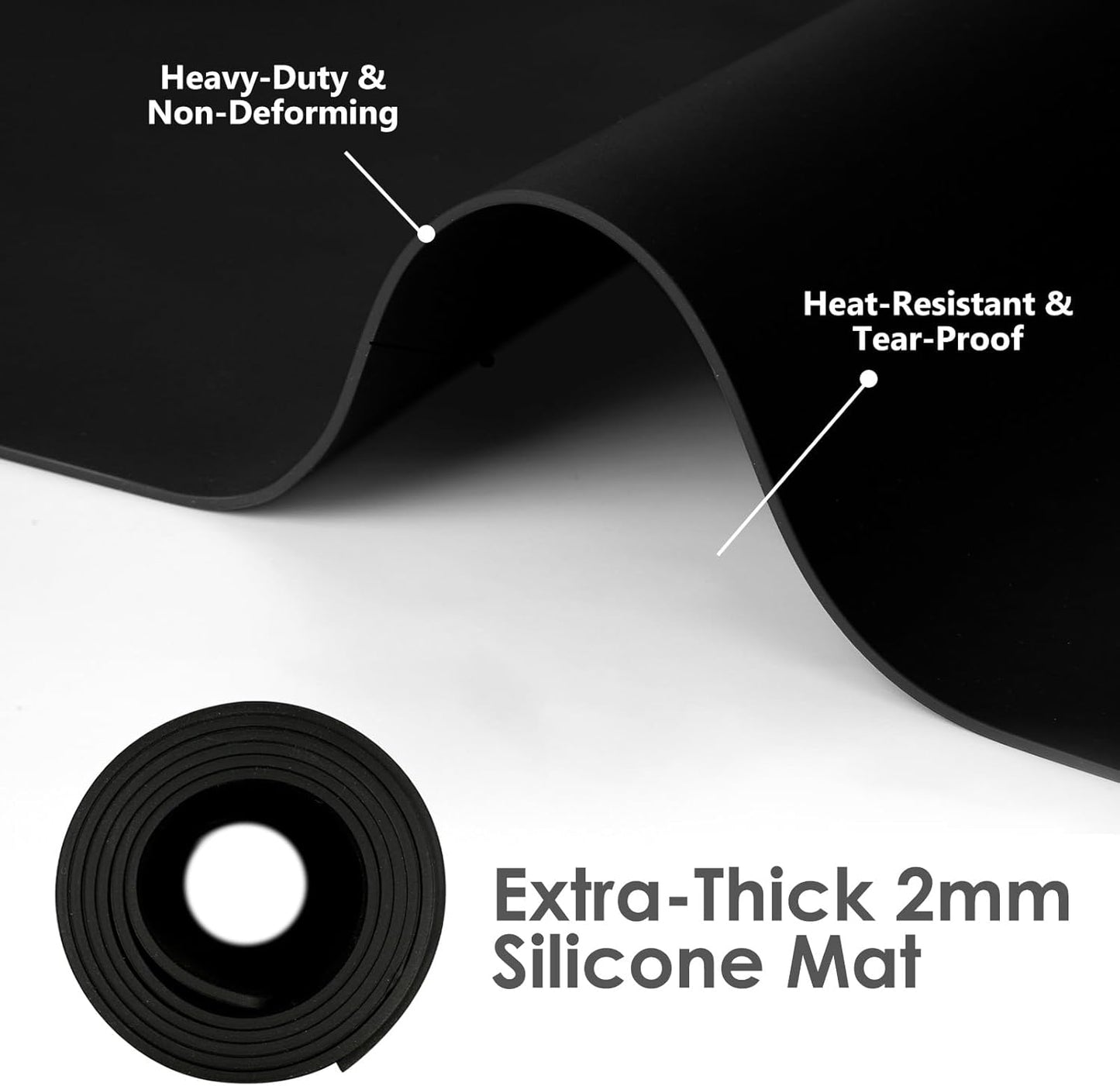 49.2" x 15.7" Large Silicone Mat for Kitchen Counter Protector, Cuttable Silicon Countertop Protector Mat Heat Resistant Mats for Countertop, Cut to Fit Placemat Ship Roll by Foepoge, Black