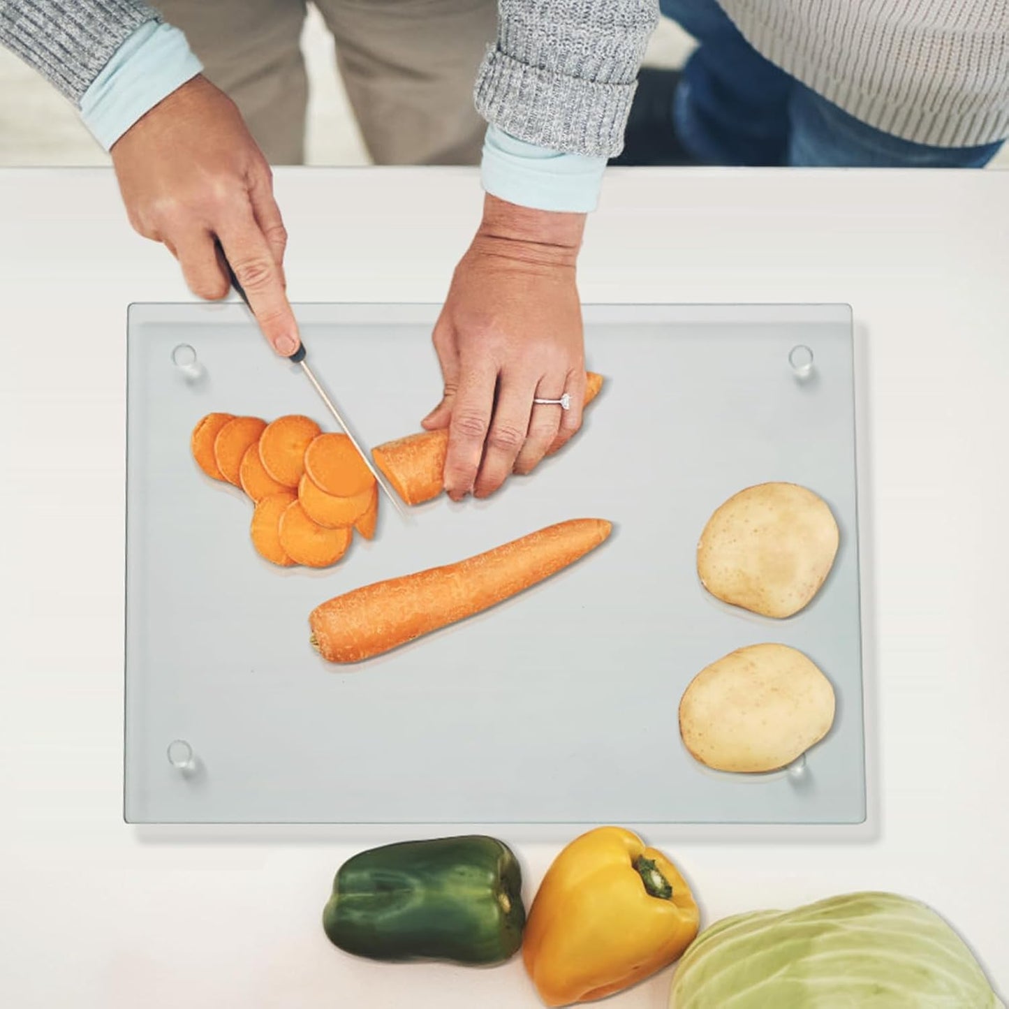 Mymonfif Tempered Glass Cutting Board for Kitchen, Clear Glass Board for Countertop, Heat Resistant, with Non-Slip Feet, 12x16" & 12x8" 2 Pcs Clear