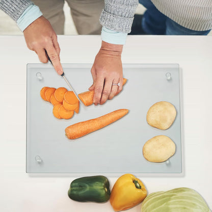 Mymonfif Tempered Glass Cutting Board for Kitchen, Clear Glass Board for Countertop, Heat Resistant, with Non-Slip Feet, 12x16" & 12x8" 2 Pcs Clear