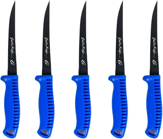 danco 5-Piece 6 Inch Just a Knife Fillet Fishing Knives, Bait Knives, Neon Blue, Stainless Steel Fishing Fillet Knife, Non Slip Handle, Freshwater Saltwater