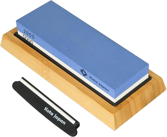 Kota Japan Combination Dual Sided 2000-5000 Grit Diamond Knife Sharpener Whetstone Set for Coarse Sharpening & Fine Polishing. Water Stone Kit | Adjustable Bamboo Holder Base | Precision Blade Guide