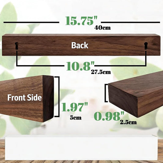 16 Inch Magnetic Knife Holder for Wall, Knife Magnetic Strip,Wall Mounted Stainless Steel Core, Walnut Finish, Kitchen Tool Storage Rack(Suitable for Metal Products with High iron Content)