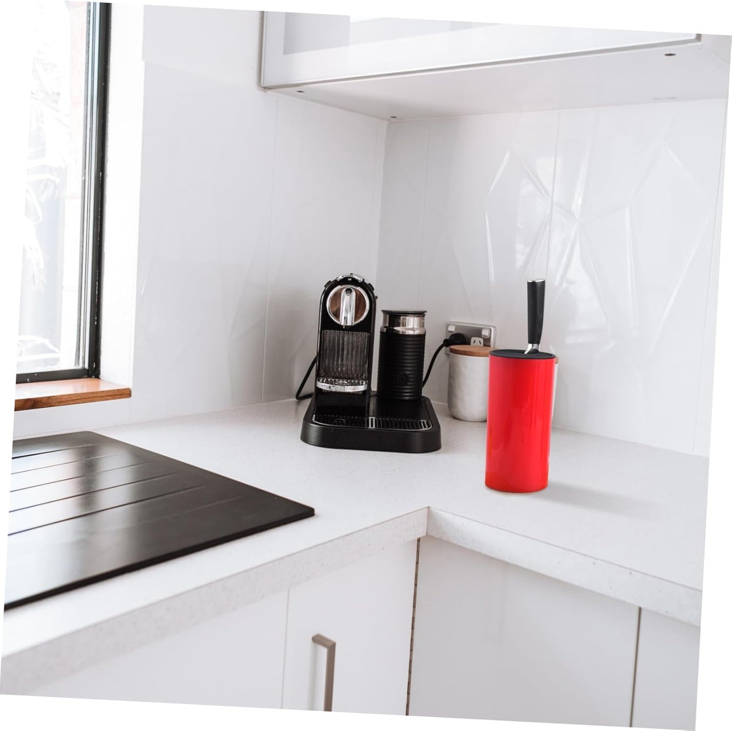 Garneck Universal Knife Block for the Kitchen - Metal Utensil Holder with Space for Kitchen Knives - Scissors and More - Practical Organiser for Drawer and Worktop - Red
