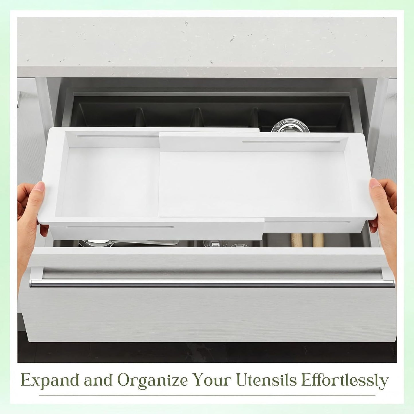 LemonRoad 1 Pcs Sliding Drawer Organizer Bin Bamboo Drawer Expandable Bins Utensil Organizer for Kitchen Spoons Forks Knives (Wood)