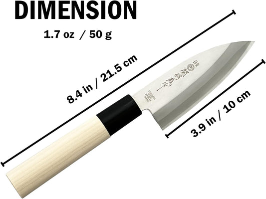 KAKUSEE Seki Tsubazo Gyuto Chef's Knife 7-inch Blade and Japanese Painting Cloth Set, Japanese Chef Knife for Meets, Stainless Steel Blade & Genuine Wooden Handle