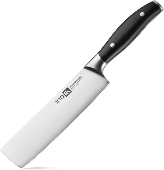 Klaus Meyer Arcelor 7 inch Nakiri Knife, Vegetable Cleaver with ABS Ergonomic Handle, Exclusive German Steel Kitchen Knife